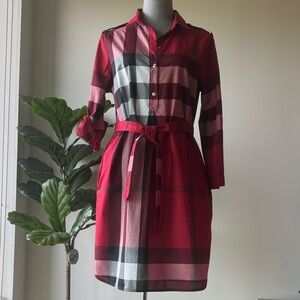 Burberry Long Sleeve Dress in Red and Pink Plaid